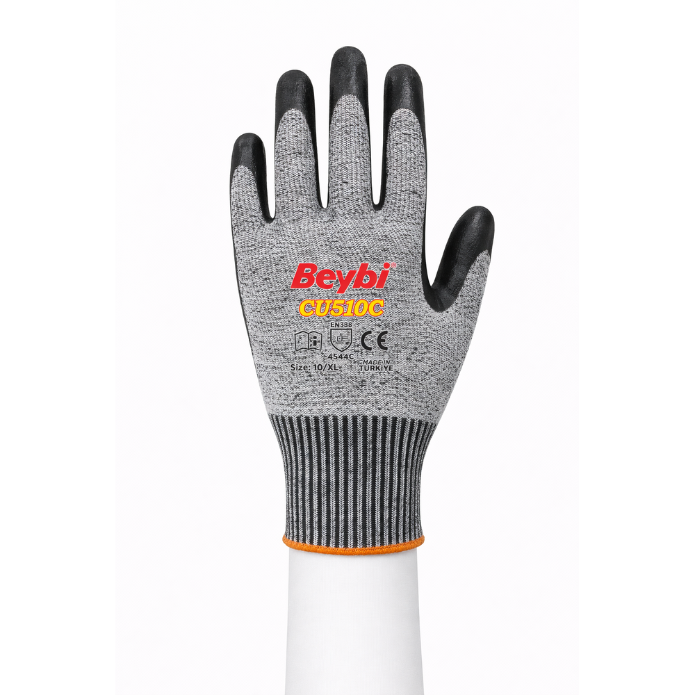beybi cu510c pu kapli kesilmeye direncli eldiven gri siyah 15g hdpe likrali naylon astar 1 2 pu kaplama en 388 4544c reach silikon dmf icermez no 9 no 10
