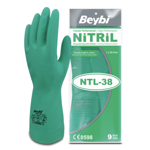 Beybi NTL38 Nitril İş Eldiveni (Kimyasala Dayanıklı – Pamuk Astarlı)