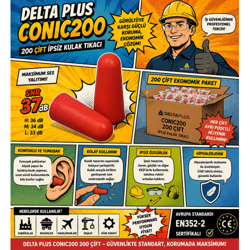Delta Plus Conic200 200 Çift İpsiz Kulak Tıkacı