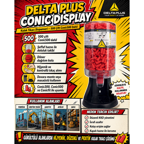 Delta Plus Conic Display Kulak Tıkacı Dispanseri – 500 Çift Conic500 Dahil