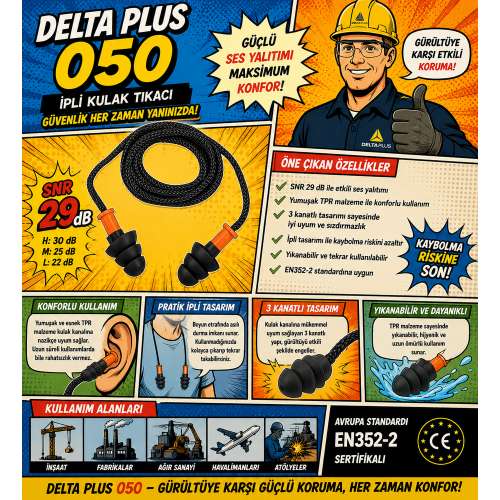 Delta Plus CONICFIR  050 50 adet İpli Kutulu Kulak Tıkacı 