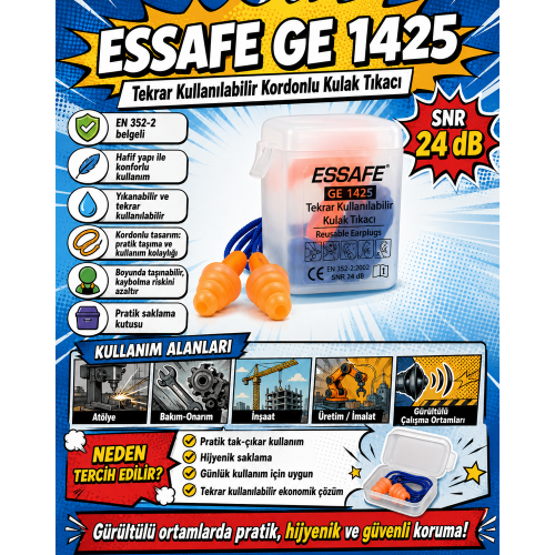 Essafe GE 1425 Kordonlu Kutulu Kulak Tıkacı (SNR 24 dB)