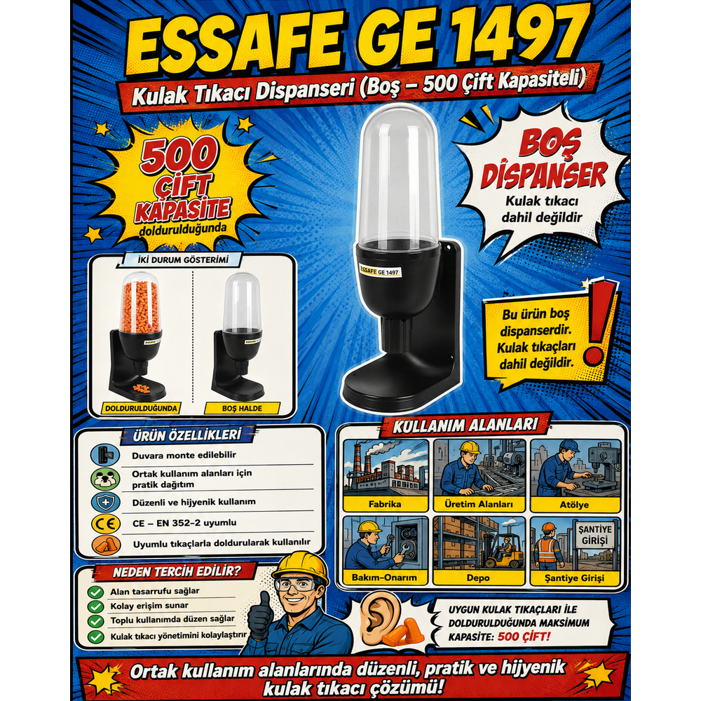 essafe ge 1497 bos kulak tikaci dispanseri 500 cift kapasiteli duvara monte ce en 352-2 kulak tikaci dahil degil