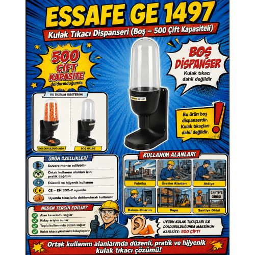 Essafe GE 1497 Kulak Tıkacı Dispanseri (Boş – 500 Çift Kapasiteli)