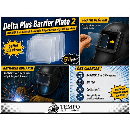 Delta Plus BARRIER PLATE 2 – BARRIER 2 Kaynak Kaskı İçin 5’li Polikarbonat Yedek Dış Ekran (Renksiz)