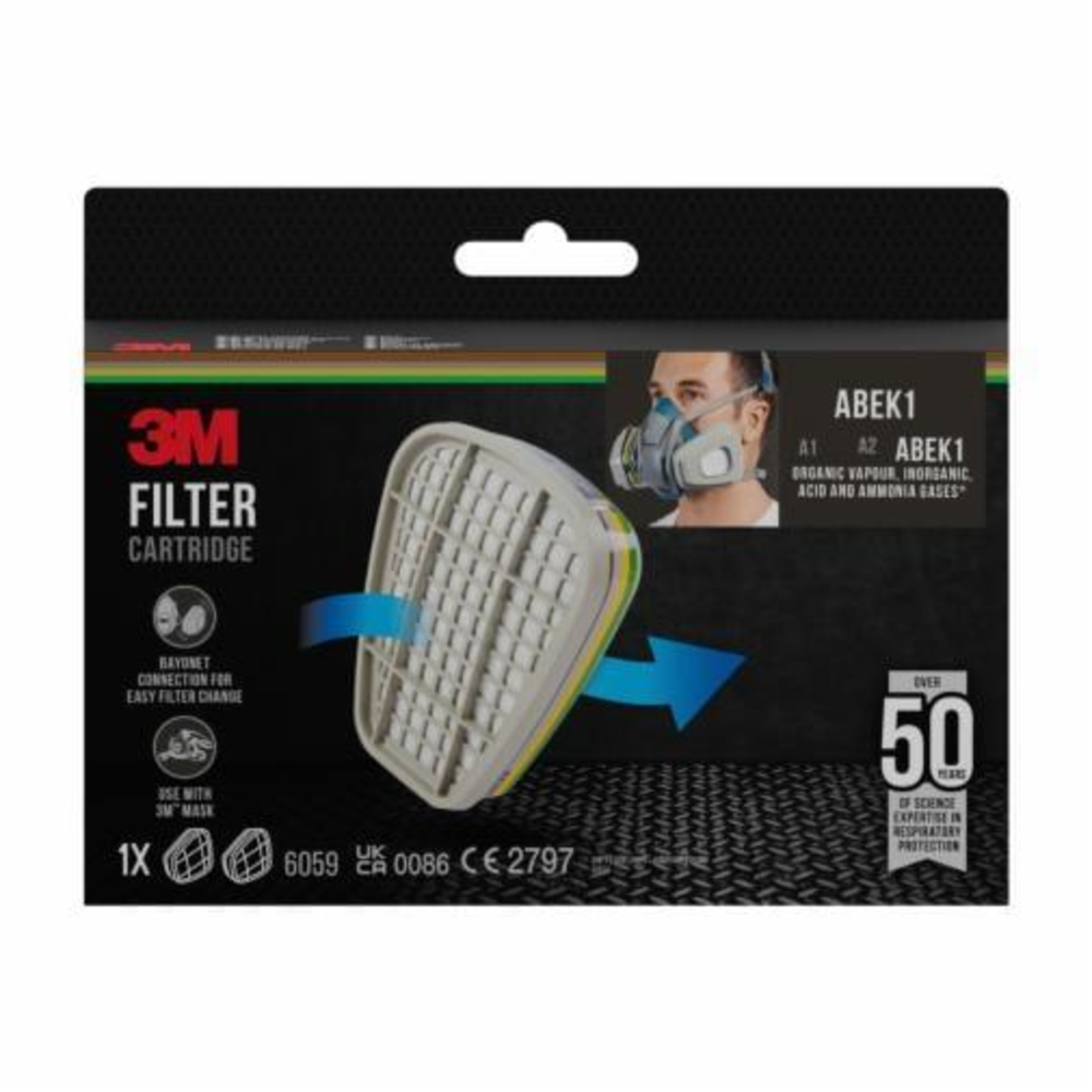 3M 6059 ABEK1 Bayonet Gaz ve Buhar Filtresi 3m 6059 gaz ve buhar filtresi abek1 bayonet filtre organik buhar inorganik gaz asit gazi amonyak filtresi