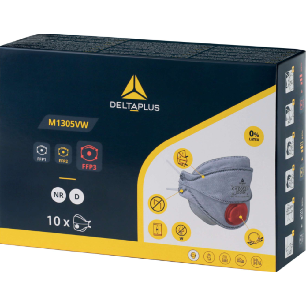 delta plus m1305vw ffp3 nr d aktif karbonlu valfli katlanabilir solunum maskesi 10lu kutu en 149