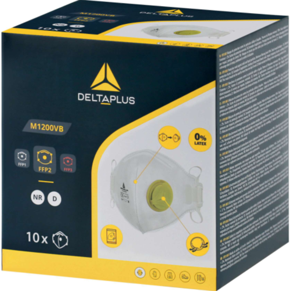 delta plus m1200vb ffp2 nr d valfli katlanabilir solunum maskesi 10lu kutu sari valfli