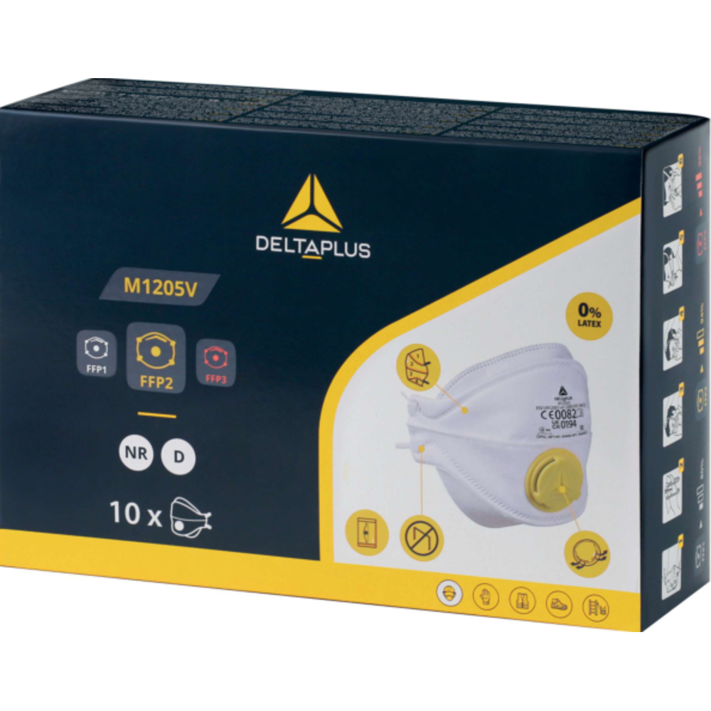Delta Plus M1205V FFP2 NR D Valfli Katlanabilir Solunum Maskesi delta plus m1205v ffp2 nr d valfli katlanabilir solunum maskesi 10lu kutu sari valfli