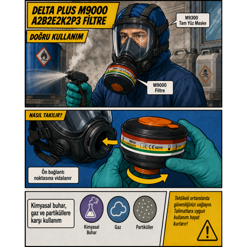 Delta Plus M9000 A2B2E2K2P3 Filtre Kartuşu 4’lü Kutu
