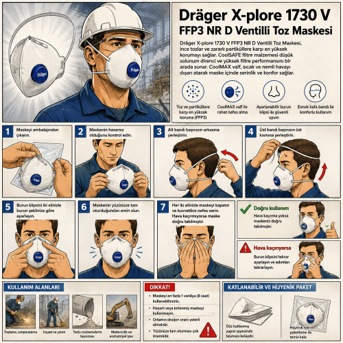 Dräger X-plore 1730 V FFP3 NR D Ventilli Toz Maskesi 10 Adet