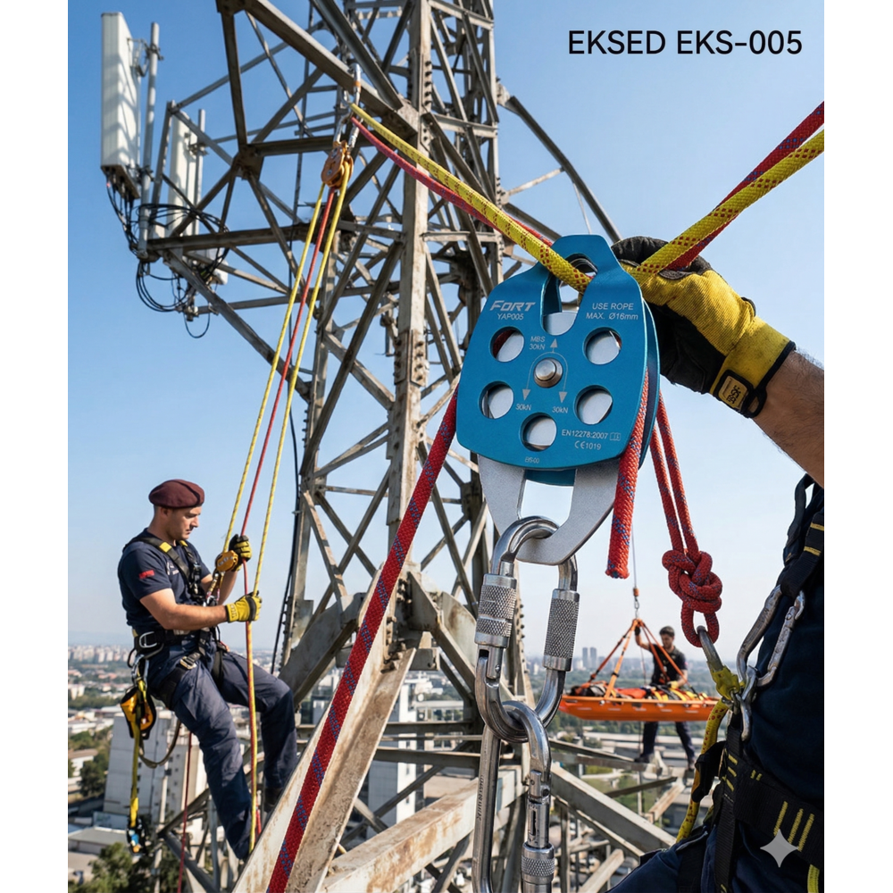 Eksed EKS-005 çiftli alüminyum makara 30kN EN12278