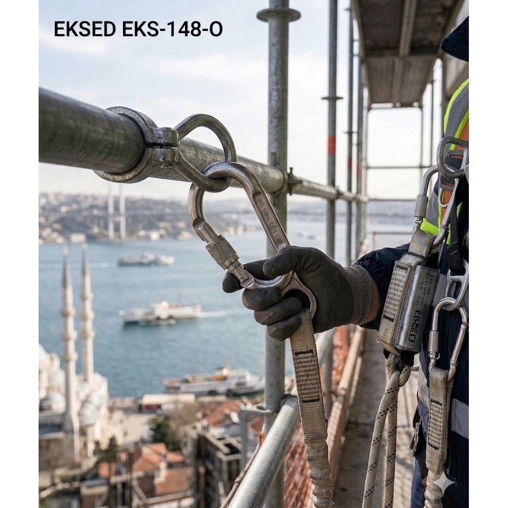 Eksed EKS-148-O çelik otomatik double lock karabina 40 kN 25 mm