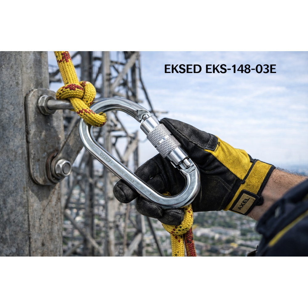 Eksed EKS-148-O3E çelik üç kilitli karabina 40 kN 25 mm