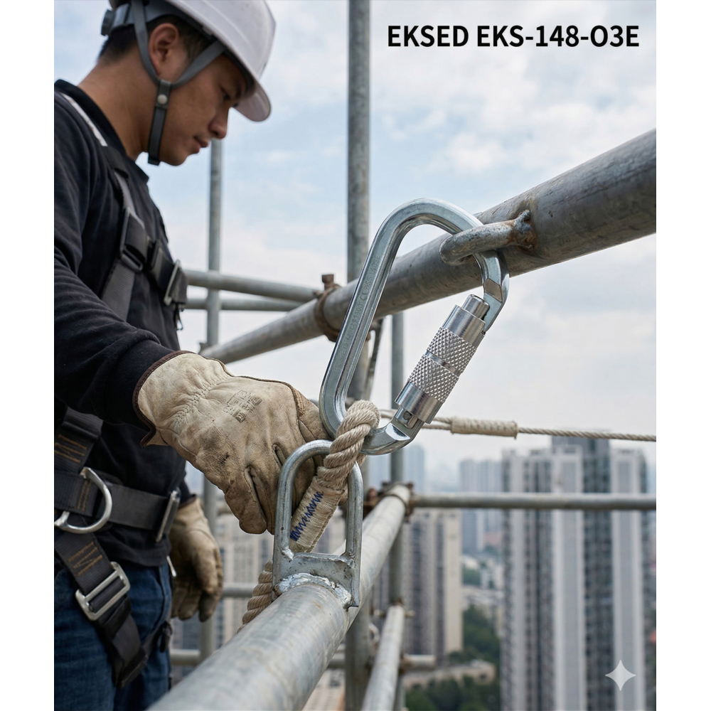 Eksed EKS-148-O3E çelik üç kilitli karabina 40 kN 25 mm