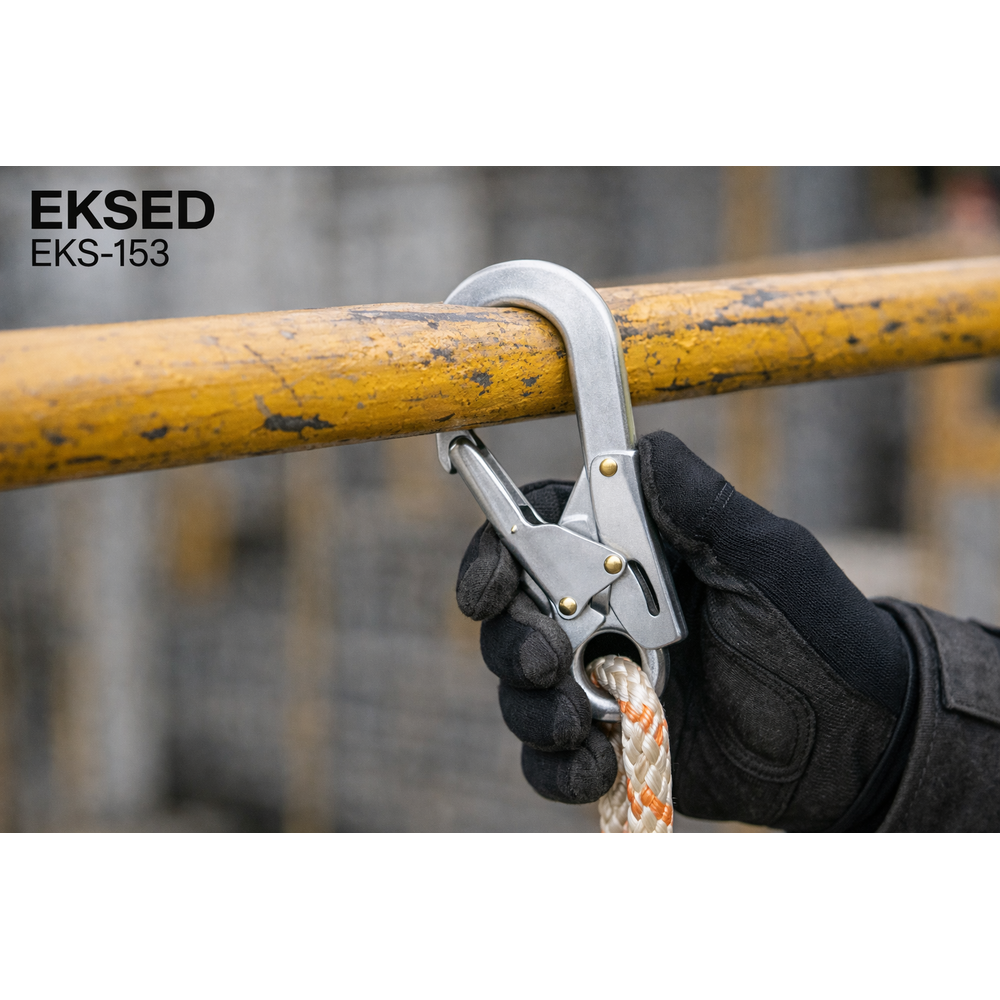 Eksed EKS-153 alüminyum kanca karabina 64 mm iki aşamalı kilit 25 kN