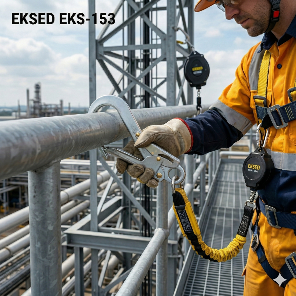 Eksed EKS-153 alüminyum kanca karabina 64 mm iki aşamalı kilit 25 kN
