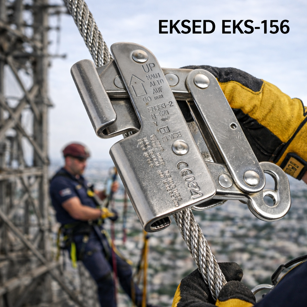 Eksed EKS-156 paslanmaz çelik halat tutucu 8 mm 15 kN 100 kg EN 353-2