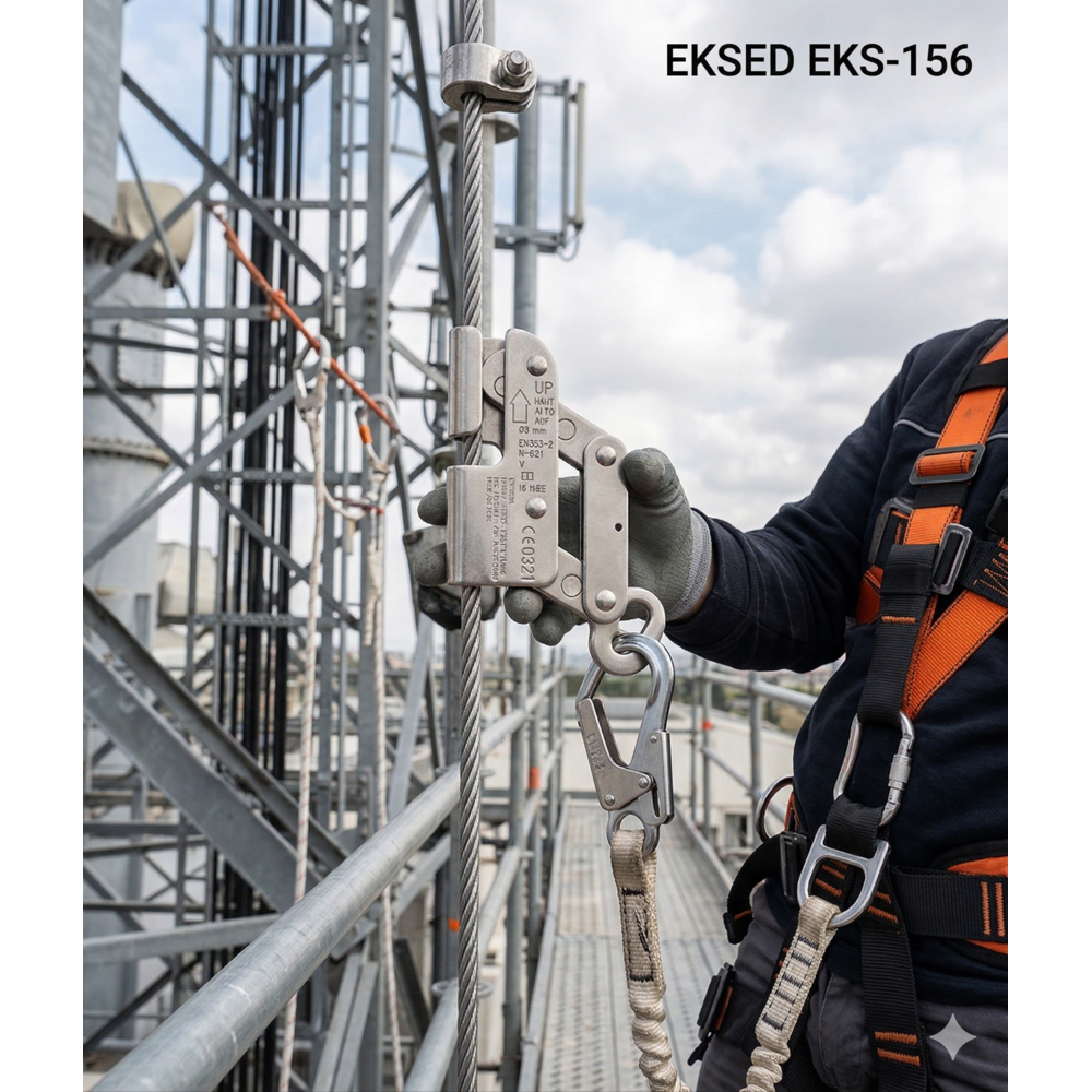 Eksed EKS-156 paslanmaz çelik halat tutucu 8 mm 15 kN 100 kg EN 353-2