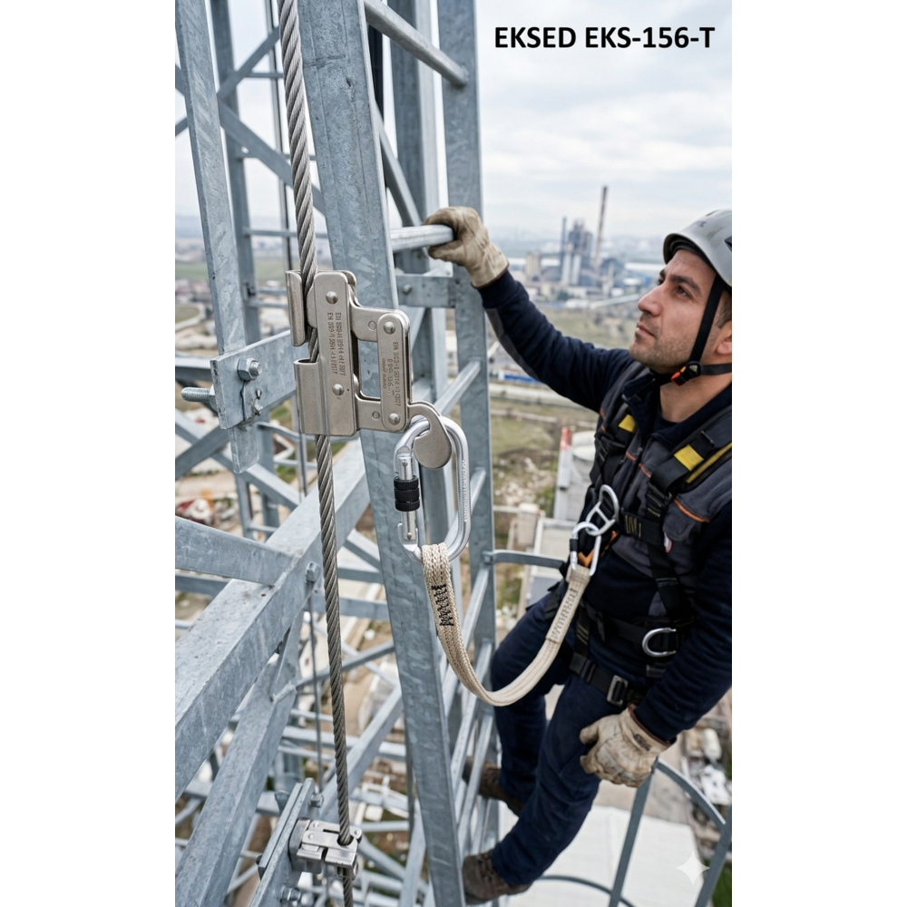Eksed EKS-156-T paslanmaz çelik halat tutucu Ø8 mm 15 kN 100 kg EN 353-1