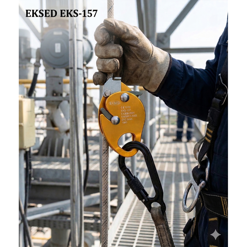 Eksed EKS-157 alüminyum halat tutucu Ø11-Ø12,5 mm 15 kN 100 kg EN 353-2