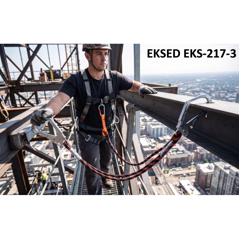 Eksed EKS-217-3 Çift Bacaklı Dikişli Halat Lanyard eksed eks-217-3 cift bacakli dikisli lanyard 12 mm 54 mm en 354 en 362