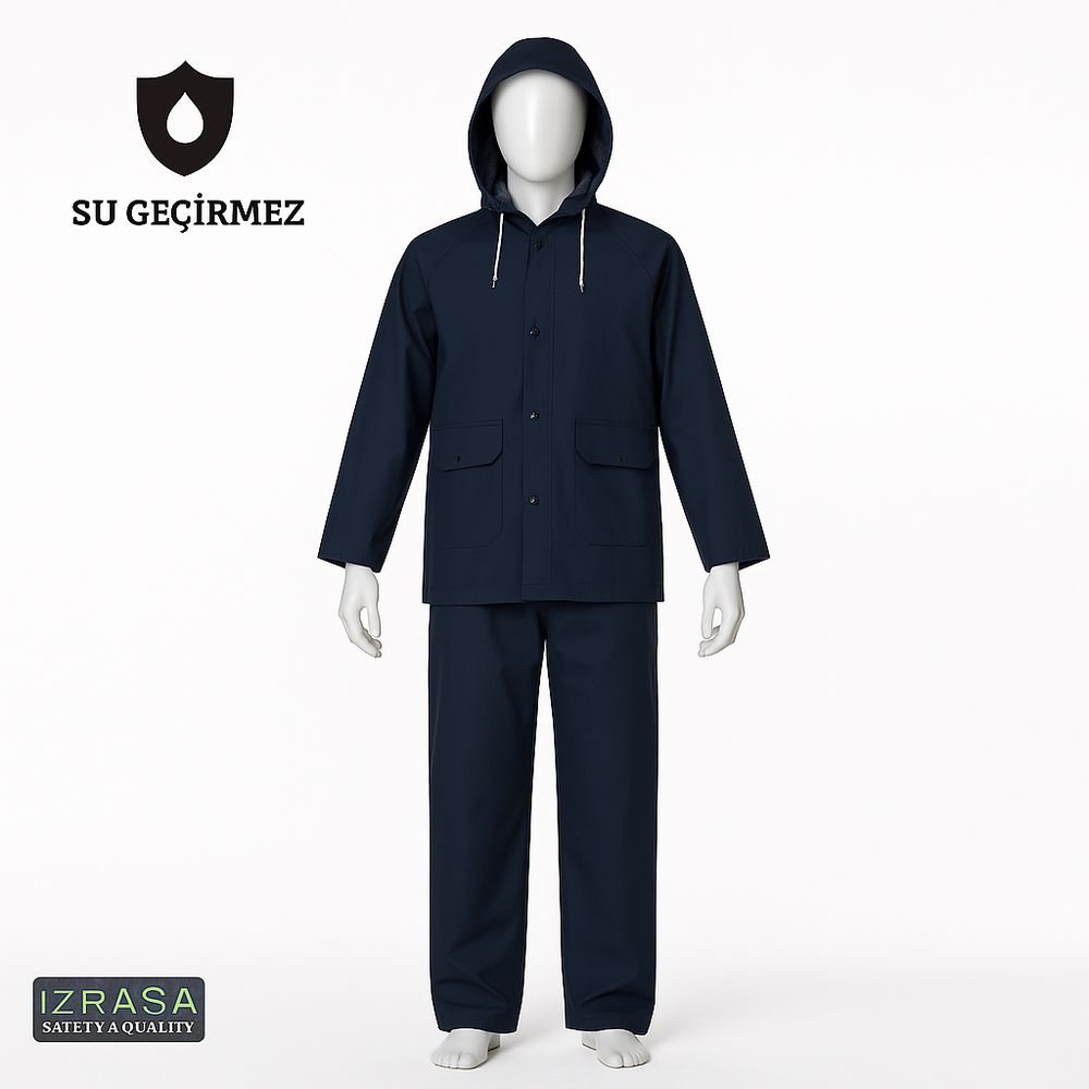 Izrasa NM-09 PVC 32 mm astarlı takım yağmurluk, su geçirmez ceket ve pantolon iş yağmurluk seti