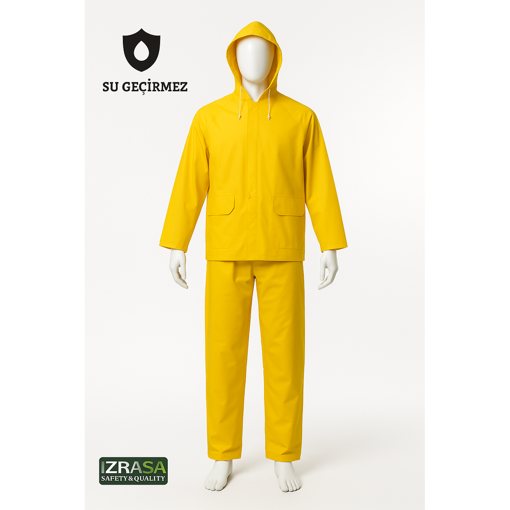 Izrasa NM-09 PVC 32 mm astarlı takım yağmurluk, su geçirmez ceket ve pantolon iş yağmurluk seti