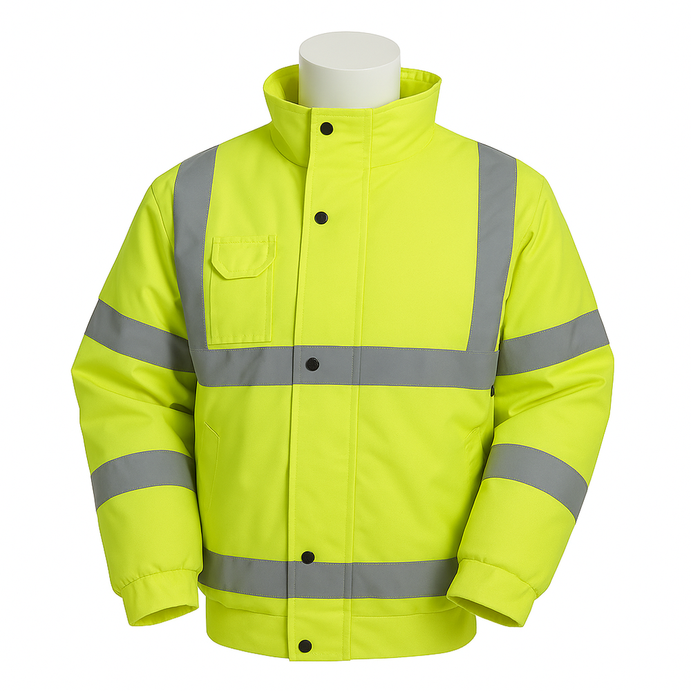 Vizwell VWJK04 reflektörlü 300D Oxford bomber iş montu, su geçirmez ve kapitoneli yüksek görünürlüklü iş montu