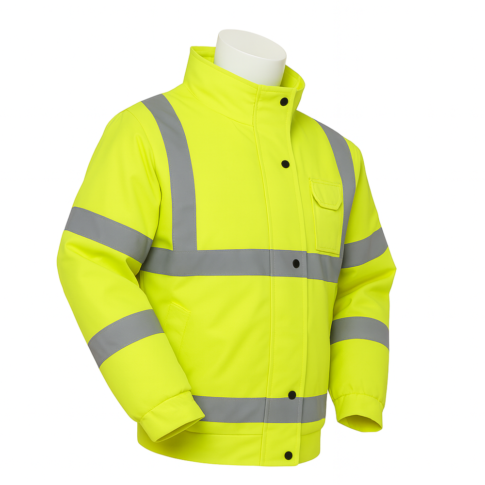 Vizwell VWJK04 reflektörlü 300D Oxford bomber iş montu, su geçirmez ve kapitoneli yüksek görünürlüklü iş montu