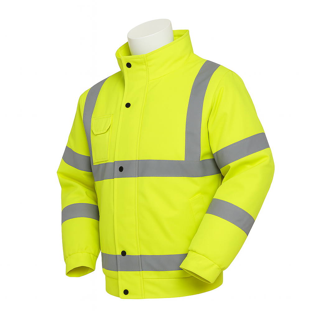 Vizwell VWJK04 reflektörlü 300D Oxford bomber iş montu, su geçirmez ve kapitoneli yüksek görünürlüklü iş montu