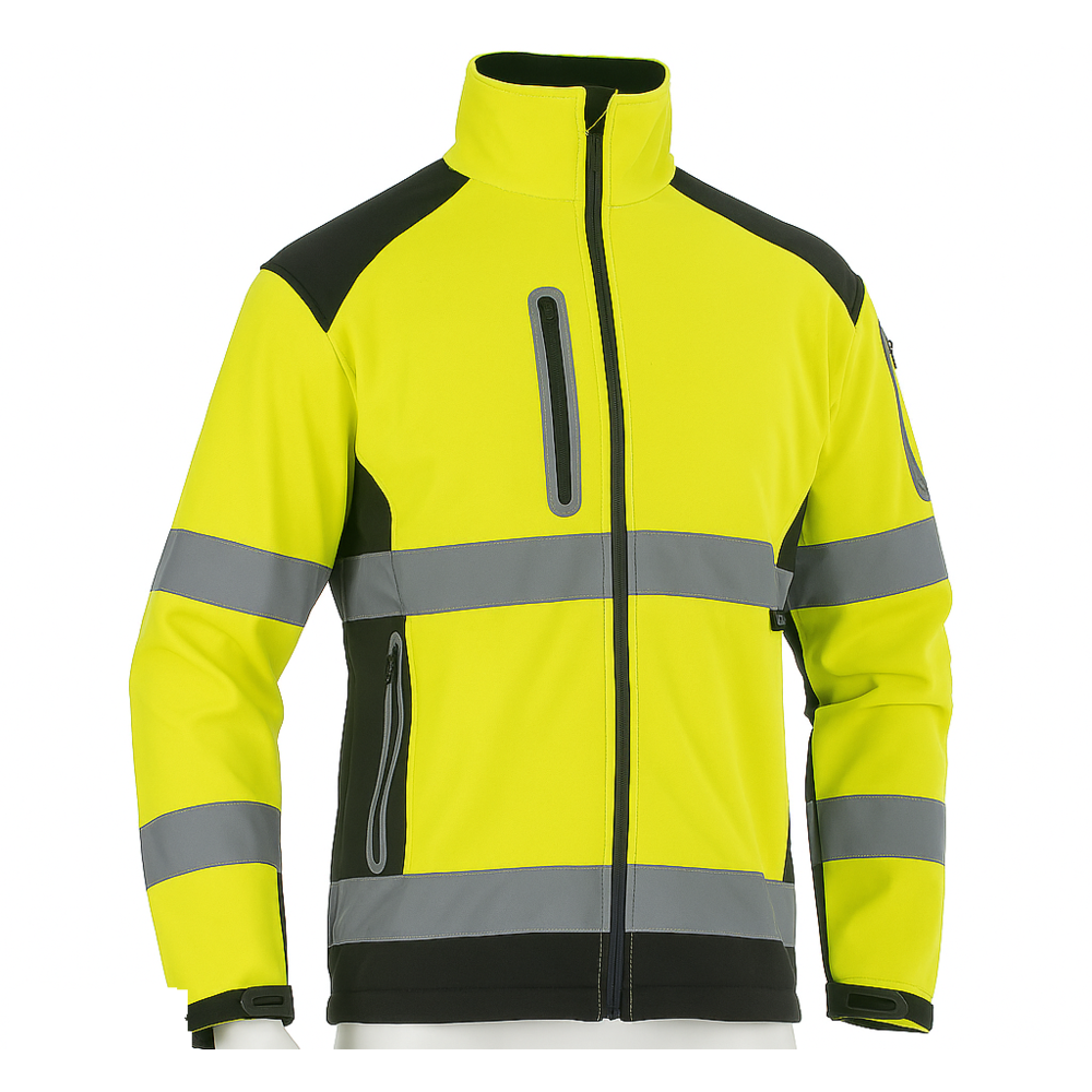 Vizwell VWJK177 yüksek görünürlüklü softshell iş montu, 3 katmanlı su geçirmez ve reflektörlü profesyonel iş montu