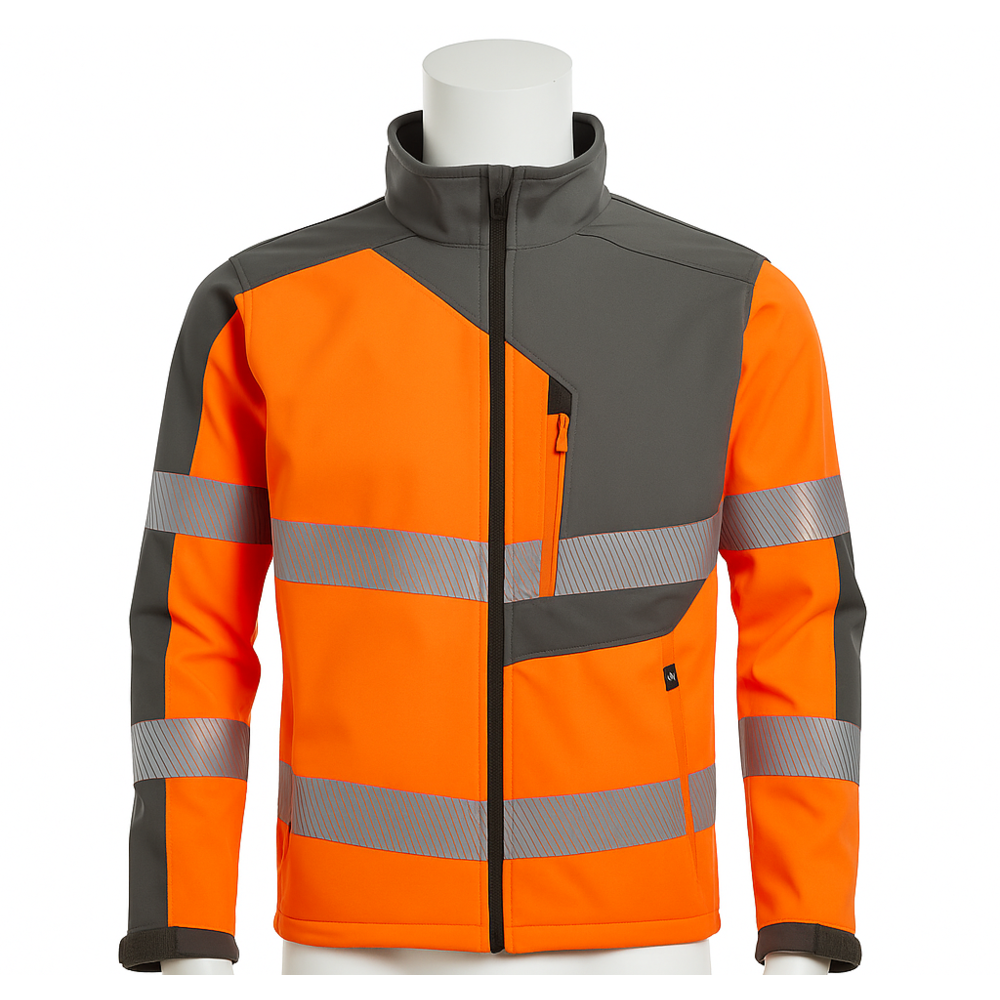 Vizwell VWJK267 yüksek görünümlü softshell tasarım mont, 3 katmanlı su geçirmez ve reflektörlü neon sarı iş montu