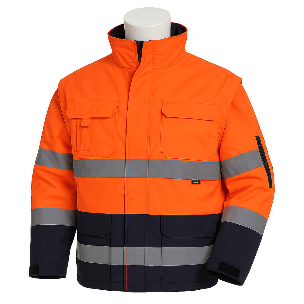 Vizwell VWJK60B Yüksek Görünümlü Bomber Ceket Vizwell VWJK60B yüksek görünümlü bomber ceket, 300D Oxford su geçirmez ve kolları çıkabilir reflektörlü iş ceketi