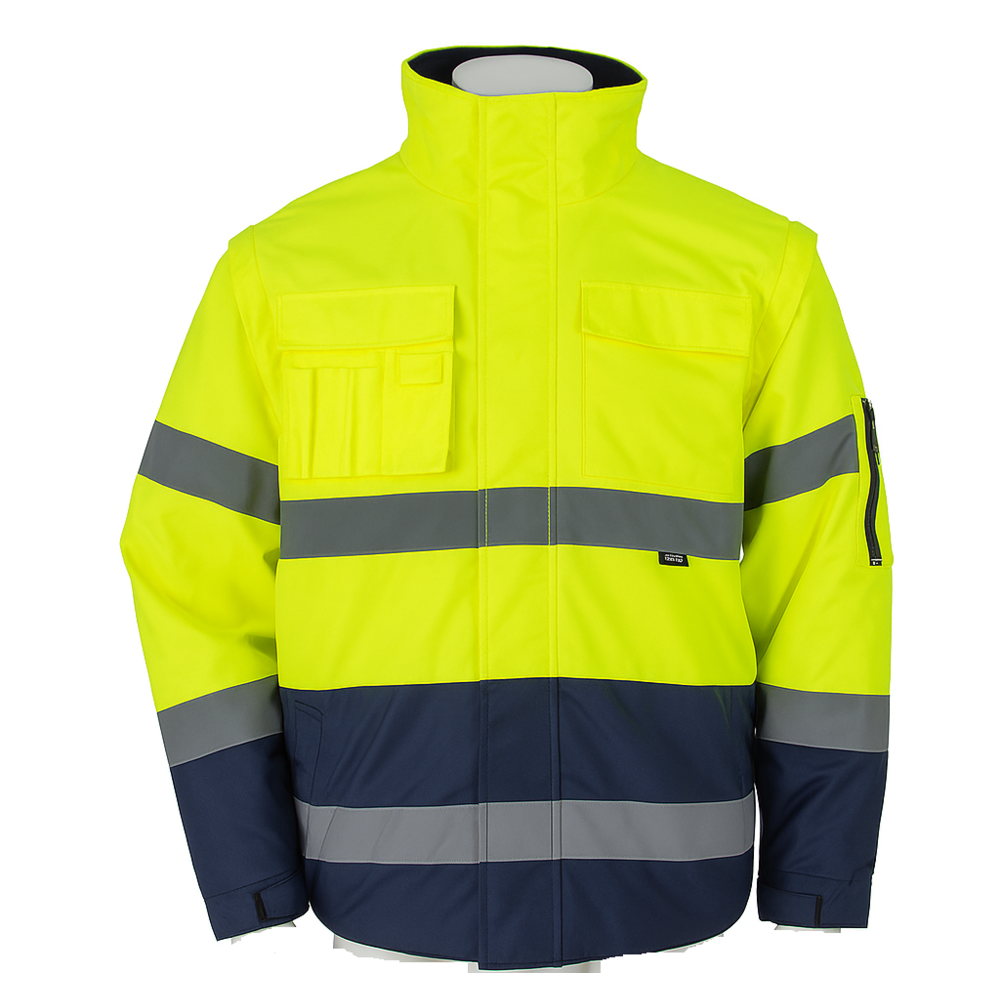 Vizwell VWJK60B Yüksek Görünümlü Bomber Ceket Vizwell VWJK60B yüksek görünümlü bomber ceket, 300D Oxford su geçirmez ve kolları çıkabilir reflektörlü iş ceketi