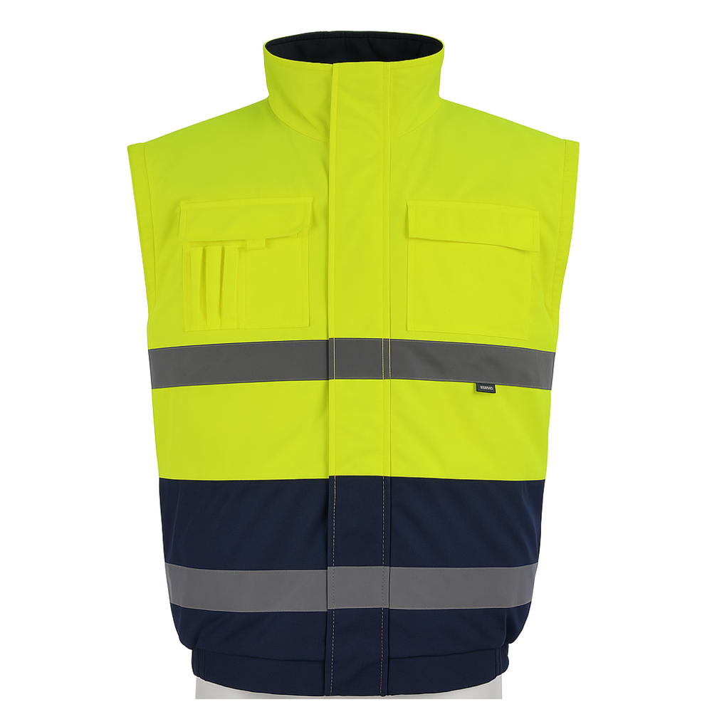 Vizwell VWJK60B Yüksek Görünümlü Bomber Ceket Vizwell VWJK60B yüksek görünümlü bomber ceket, 300D Oxford su geçirmez ve kolları çıkabilir reflektörlü iş ceketi