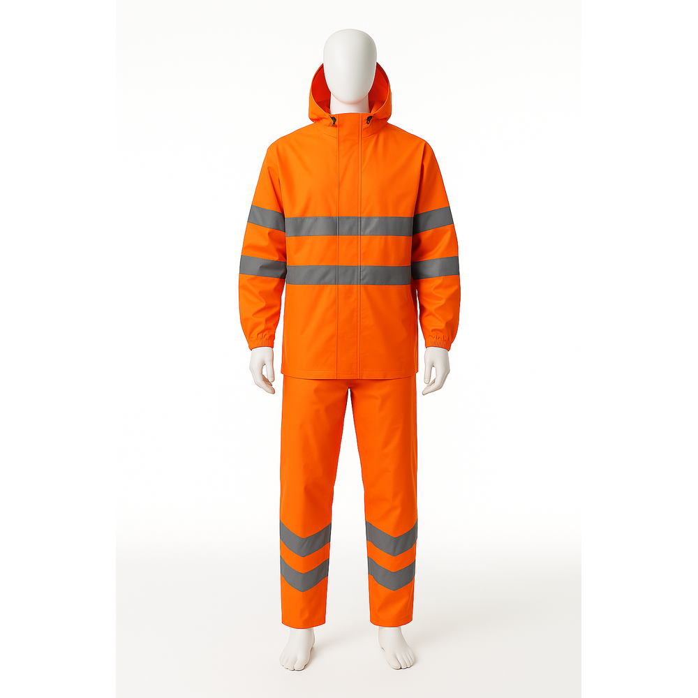 Vizwell VWJK67+68 yüksek görünümlü 150D Oxford yağmurluk takımı, reflektörlü ceket ve pantolon su geçirmez iş yağmurluğu seti