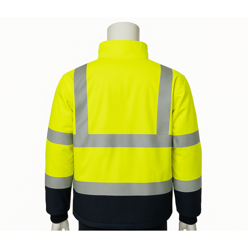 Vizwell VWJK521 yüksek görünümlü ripstop softshell mont, kolları çıkabilir hi-viz sarı reflektörlü iş montu