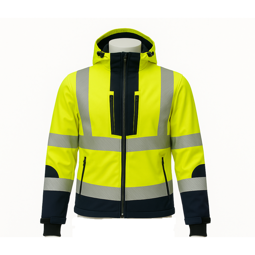 Vizwell VWJK521 yüksek görünümlü ripstop softshell mont, kolları çıkabilir hi-viz sarı reflektörlü iş montu