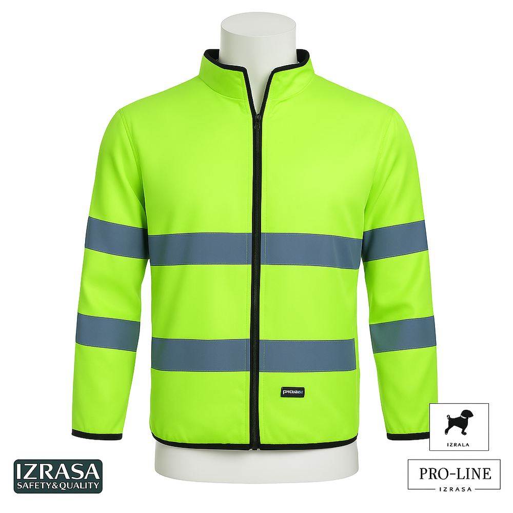 Izrasa SV-20 çift taraflı yüksek görünümlü reflektörlü mont, neon sarı hi-vis yüzü ve siyah taffeta dolgulu yüzü olan içi dolgulu iş montu