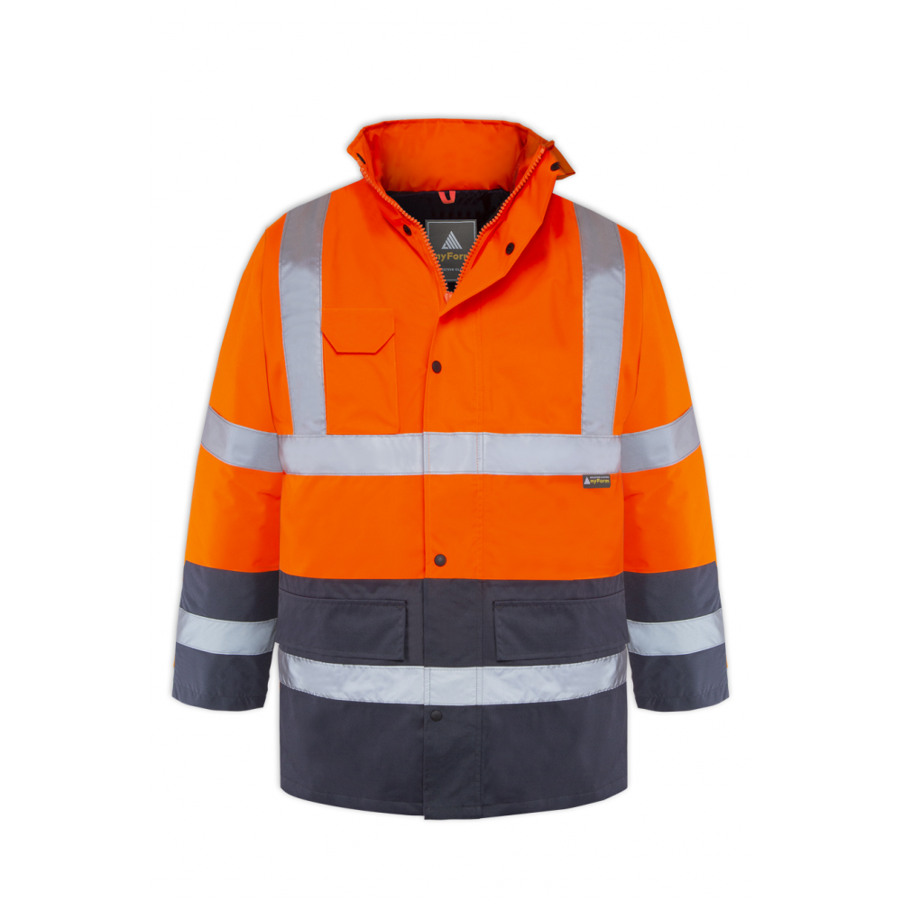 MYFORM Olympus Essential 4122 hi-vis two-tone astarlı parka su geçirmez nefes alabilir kapitoneli dolgulu reflektif bantlı sarı lacivert turuncu lacivert