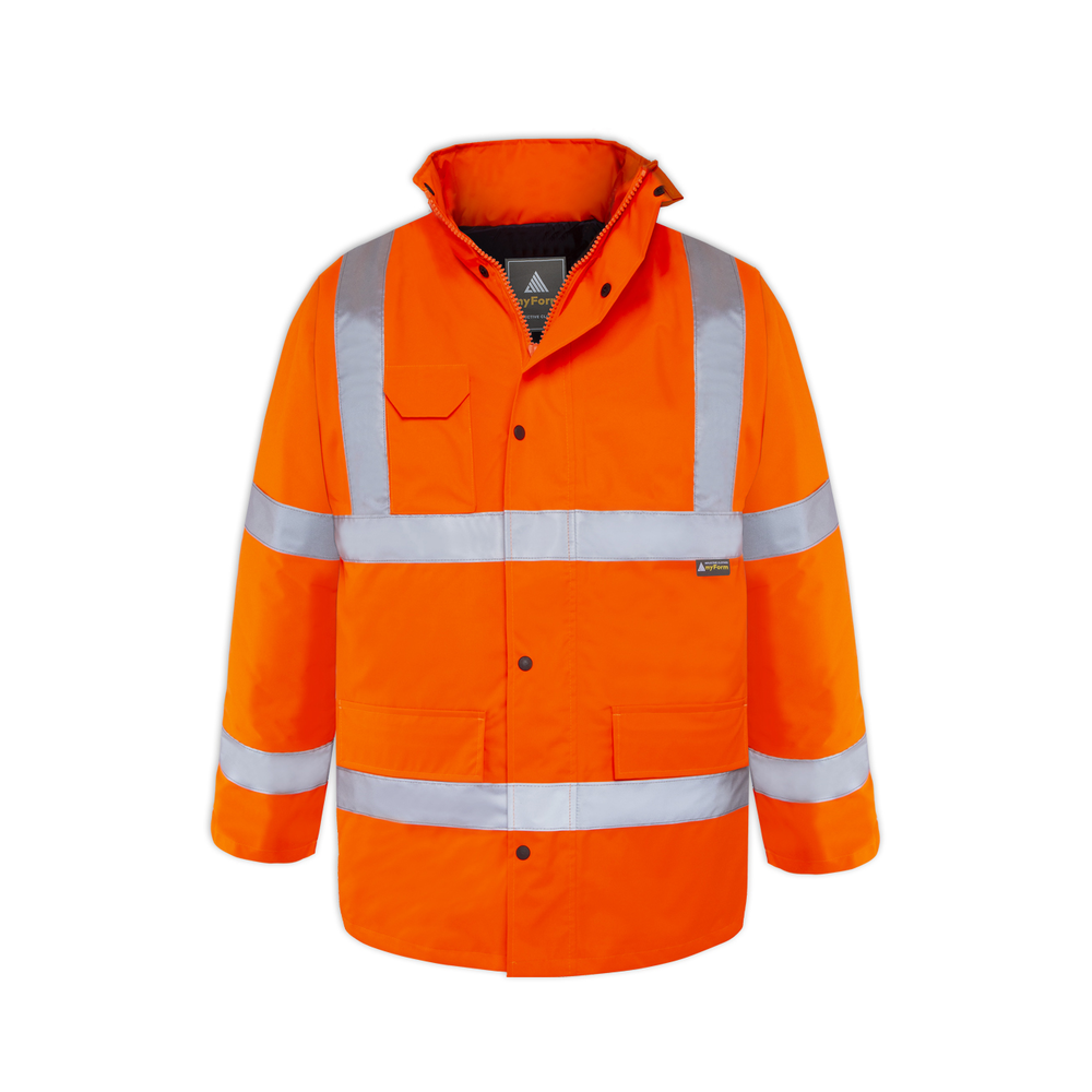 MYFORM Olympus Essential 4123 hi-vis kapitoneli parka reflektif bantlı suya dayanıklı nefes alabilir 300D oxford PU bantlı dikiş kışlık iş montu